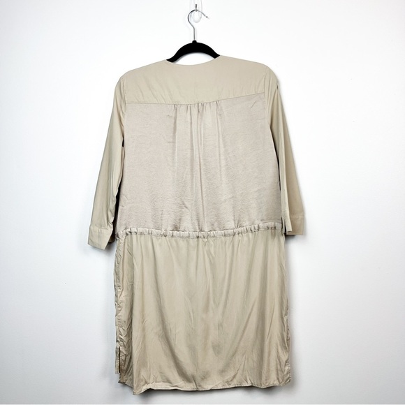 Zara Long Sleeve Beige Silky Dress with Waist Tie, Modal Blend - Picture 7 of 9